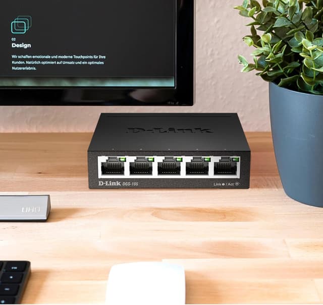 Detalle de D-Link DGS-105 : switch Gigabit 5 ports RJ-45 métalliques pour petit réseau (small/home office)