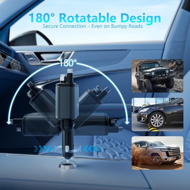 Detalle 2 de Jukibole Zigarettenanzünder-Ladegerät mit Sternenhimmel, 120W Auto-USB-C Schnellladung & einziehbares Kabel