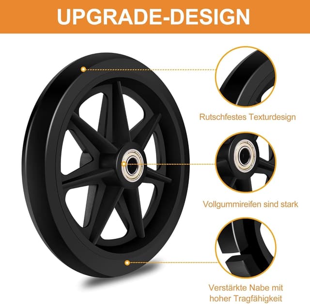 Detalle de SAICOOS 2 Stück Ersatzräder 200 mm – solide PU-Reifen mit rutschfester ABS-Radnabe