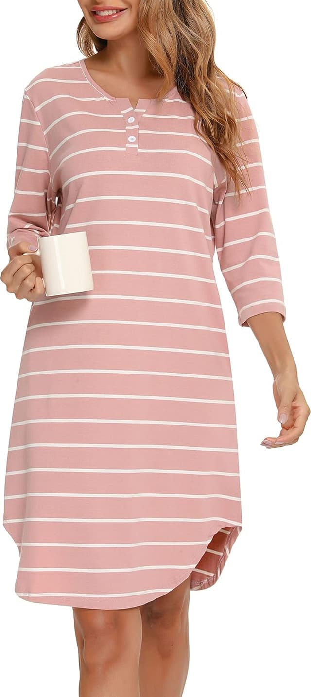 Detalle de Vlazom Damen Nachthemd mit 3/4-Ärmeln