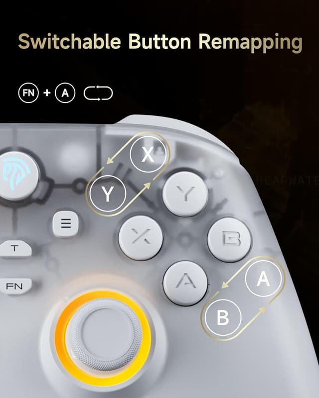 Detalle de EasySMX Enhanced Wireless Bluetooth PC Controller with Charging Dock, RGB and Hall Sensor (White)