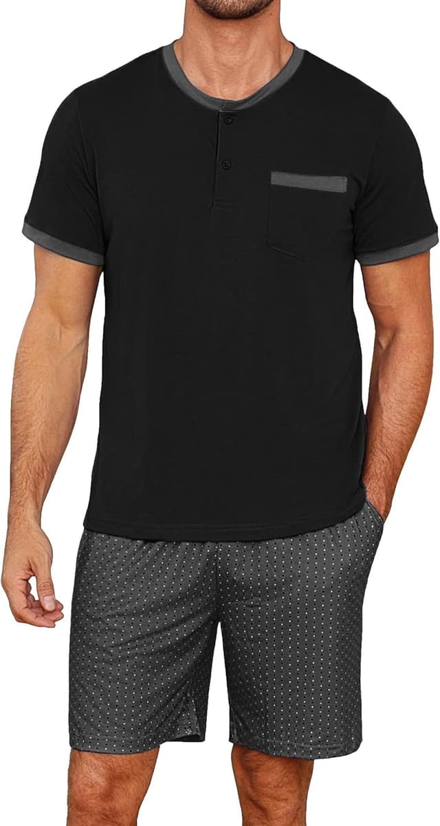 Detalle 2 de Jahetuul Pijama Hombre Verano Manga Corta