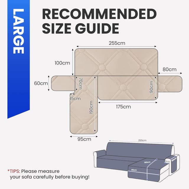 Detalle de Ystyle copridivano impermeabile angolare reversibile con penisola 3 posti (L 255 cm) beige