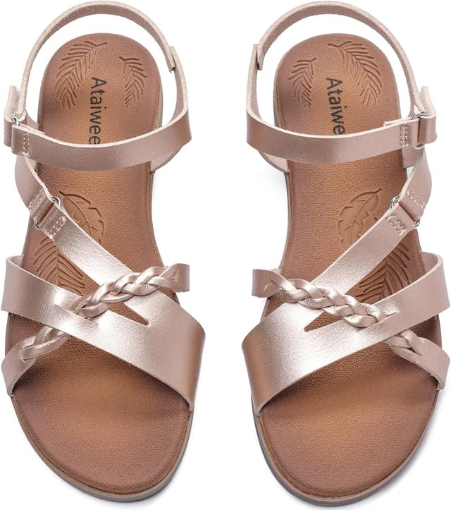 Detalle de Sandales plates Ataiwee pour femmes, slip-on confort avec sangle à la cheville