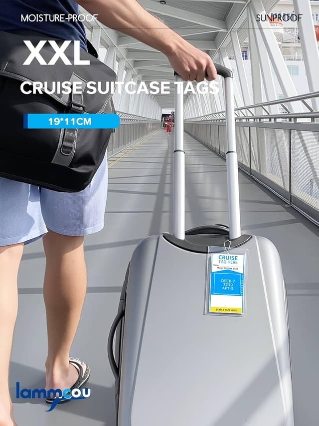 Detalle de Lammcou Kofferanhänger für Kreuzfahrten (XXL, 19 x 11 cm) – wasserfestes PVC, transparent, 9er Set