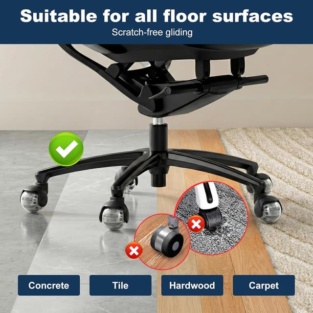 Detalle 2 de Carehabi lot de 5 roulettes pivotantes pour chaise de bureau 11 x 22 mm, rotation 360°