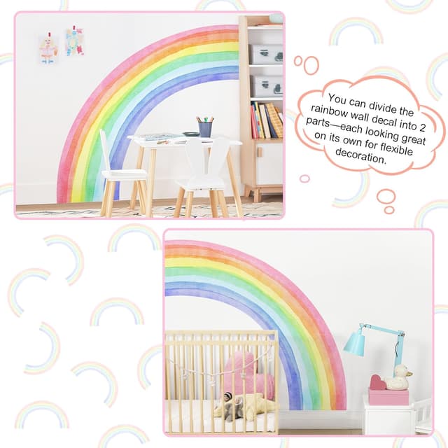 Detalle de Large Rainbow Wall Stickers (83" x 43") Watercolor Half Rainbow Vinyl Peel and Stick Mural