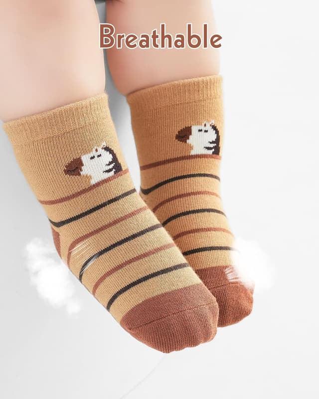 Detalle de Kyopp 5/10 Paar Baby- und Kleinkinder-Socken mit ABS-Noppen – rutschfeste Crew Socken (Tiermotive)