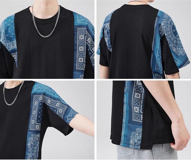 Detalle 1 de T-Shirt im Harajuku Stil, Patchwork Kurzarm