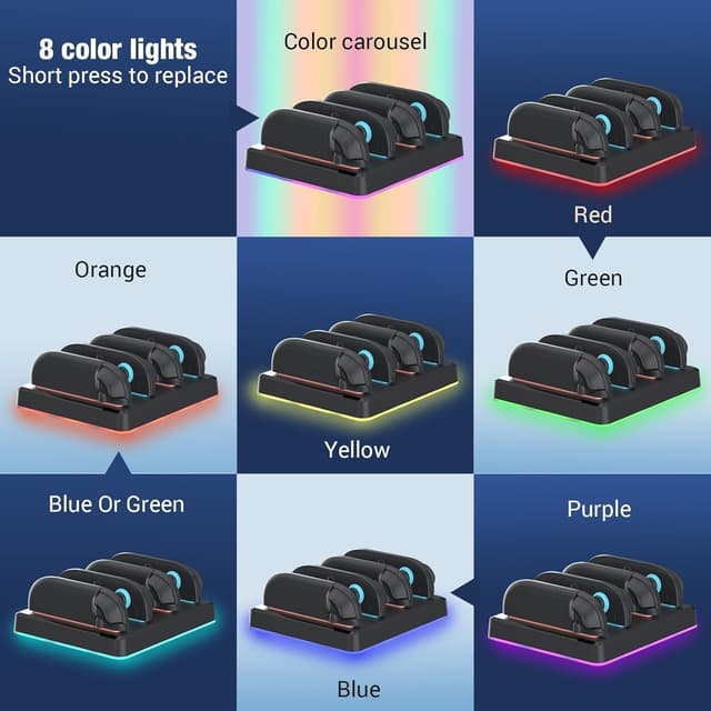 Detalle de NANANINO Magnetic Charging Dock for Switch 2 Joy-Cons (4-in-1 fast charger, wall mount & RGB)