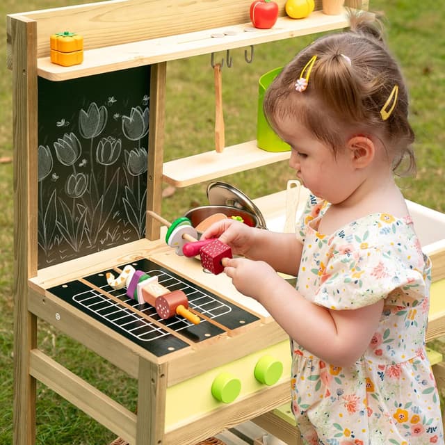 Detalle de Outdoor-Matschküche aus Holz für Kinder