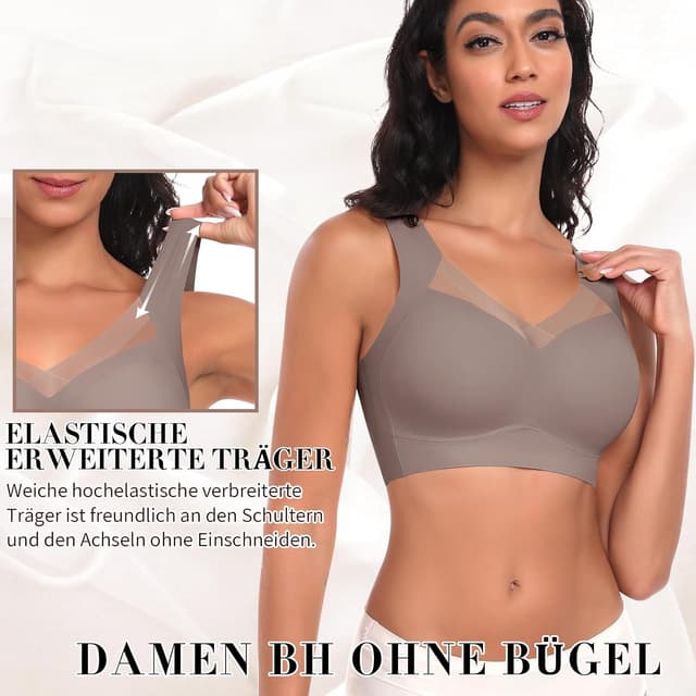 Detalle de Damen BH ohne Bügel nahtloser Komfort-BH mit Soft-Cups (T-Shirt/Bralette) aus 55% Nylon & 45% Spandex