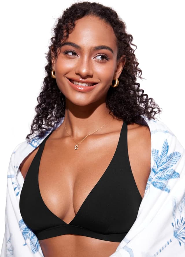 Detalle de CRZ YOGA Haut de bikini femme à col V croisé, rembourré avec bretelles croisées