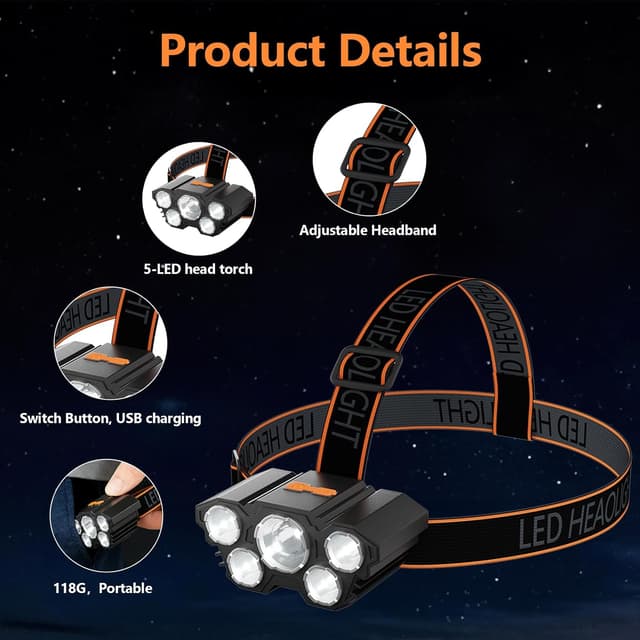 Thumbnail 3 de MeetBear head torch rechargeable 800 mAh