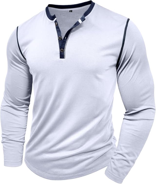 Detalle de Rodawu Henley-Shirt Herren Langarmshirt mit V-Ausschnitt und Brusttasche