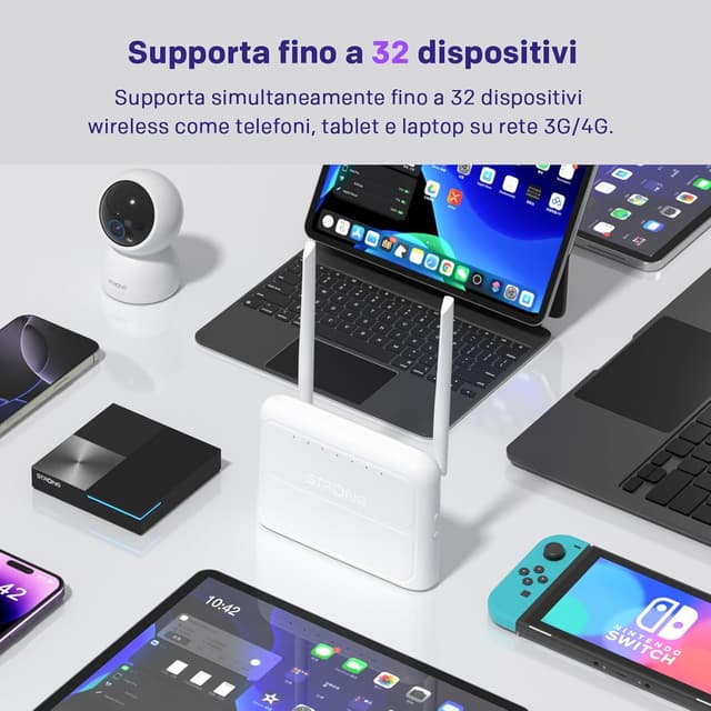 Detalle de STRONG Router WiFi N300 con SIM 4G LTE Cat4 (porte WAN/LAN 100 Mbps) e supporto fino a 32 dispositivi