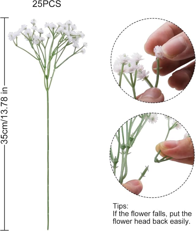 Detalle 2 de DBCMEW 25pcs Artificial Babys Breath (White Gypsophila) Faux Flowers, 35cm