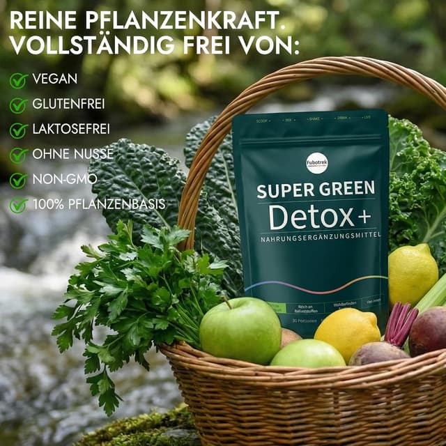 Detalle de Grünes Entgiftungspulver (200 g) mit Matcha, Gerstengras & Beeren – veganes Superfood-Pulver