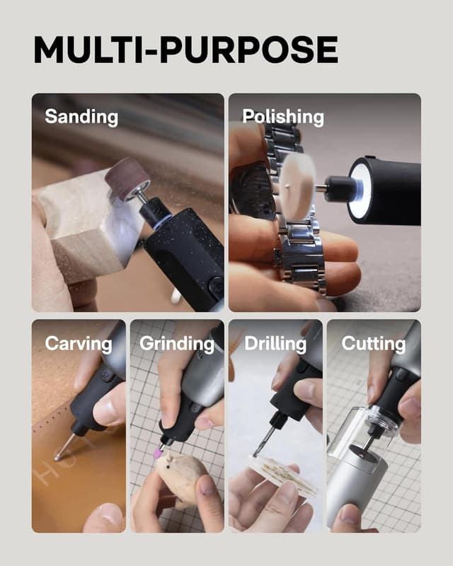 Detalle 2 de HOTO 4V Cordless Rotary Tool Kit – 25,000RPM Engraving Pen with 35 Accessories, LED & USB-C