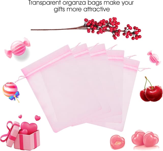 Detalle de jijAcraft Groß Organzasäckchen 13 × 18 cm (rosa, 100 Stück) mit Kordelzug – Schmuck- und Geschenkbeutel