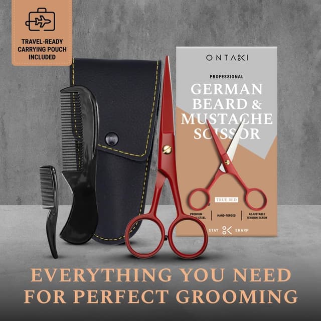 Detalle de Ontaki 5" Beard & Moustache Scissors Grooming Kit with Comb Set and Carry Pouch