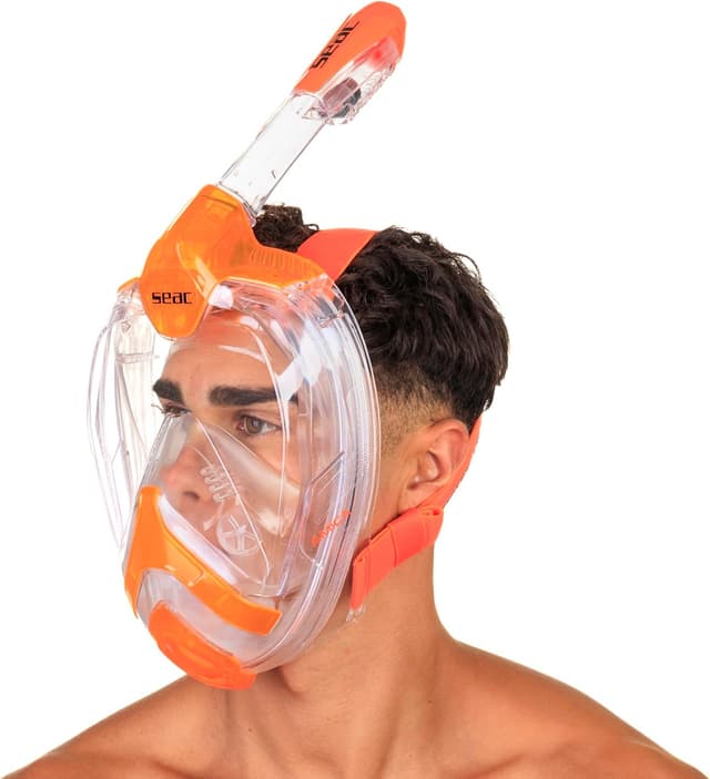 Detalle 2 de SEAC AMICA Maschera integrale snorkeling full face per adulti e bambini (dai 6 anni) con visione 180°