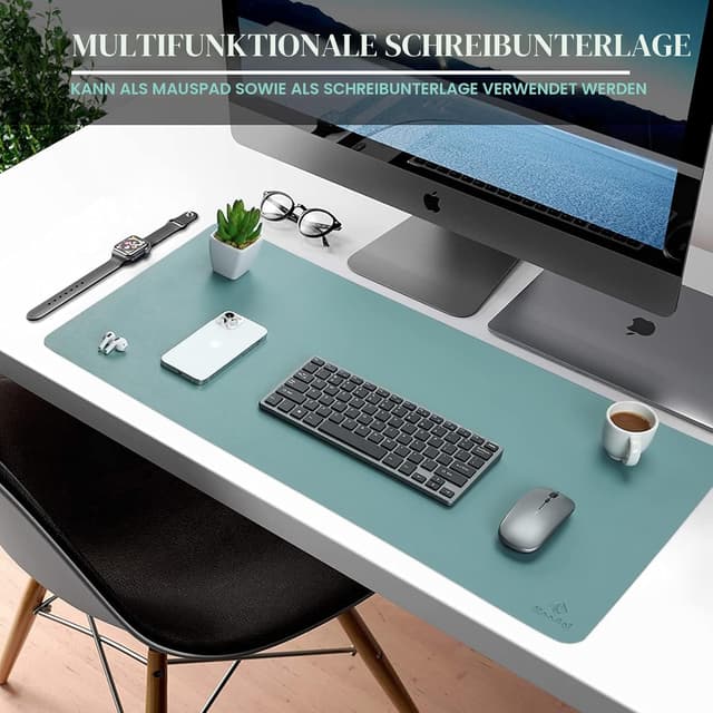 Detalle 2 de K KNODEL Tischunterlage 90 x 43 cm – wasserdichte Schreibtischunterlage doppelseitig (Grün/Grau)