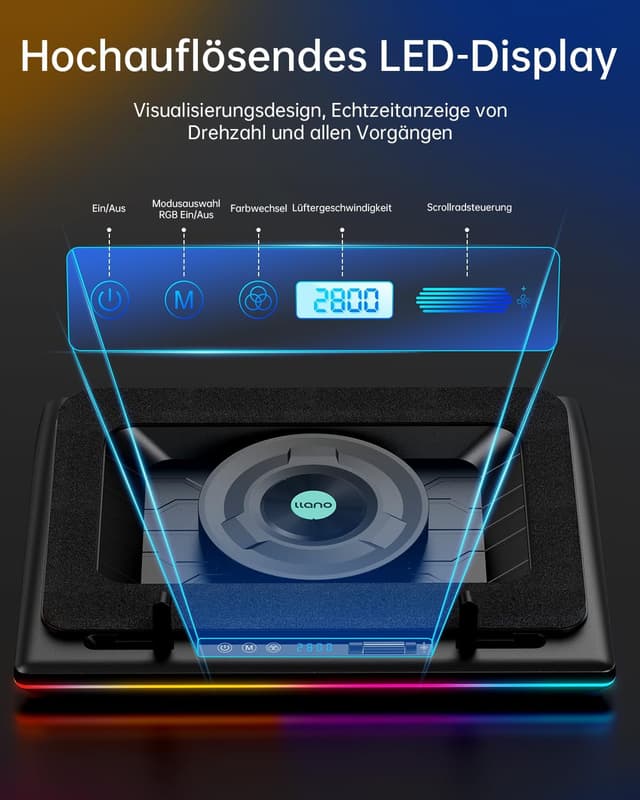 Detalle de llano Gaming Laptop Kühler Kühlpad 14 cm