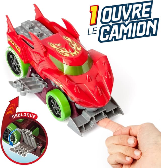 Detalle 2 de T-Racers Mix’N Race Lanceur Squad Dragon – un camion lanceur transformable avec 2 véhicules exclusifs