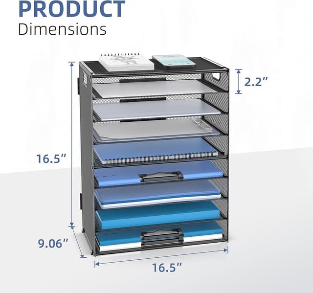 Detalle de SUPEASY 9-Stufen Papier-Briefablage mit Griffen – Schreibtisch-Organizer aus Mesh, schwarz