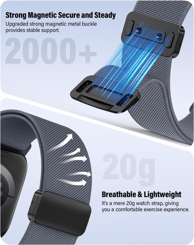 Detalle 2 de Magnetic Elastic Nylon Apple Watch Sport Strap (38/40/41/42/44/45/46/49mm) — stretch fit with magnetic clasp