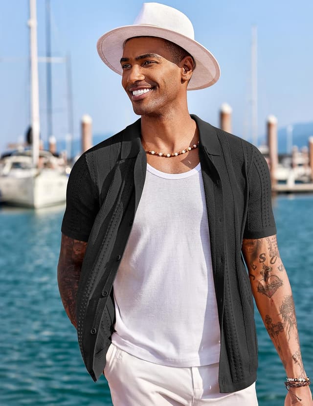 Detalle 2 de COOFANDY Knit Short Sleeve Button Down Polo Shirt