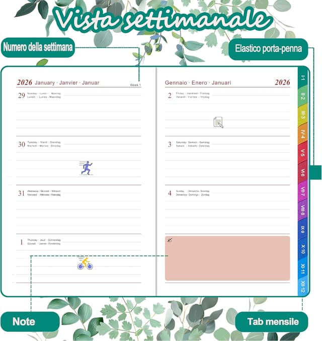 Thumbnail 5 de Agenda Settimanale 2026 A5 con Penna