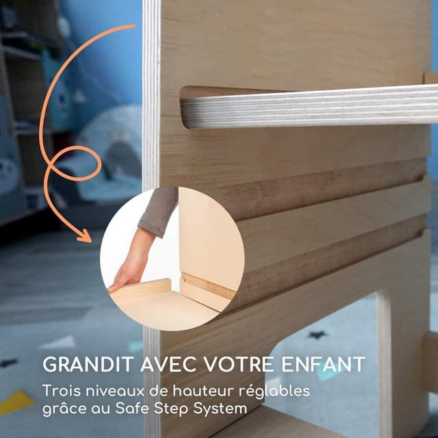Detalle de Ully by moblì® – Tour d’apprentissage en bois naturel avec étagères réglables (principes Montessori), fabriquée en Italie