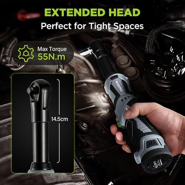 Detalle de WORKPRO chiave a cricchetto elettrica senza fili 12V 3/8” 55 Nm con LED e set 2 batterie da 2,0 Ah