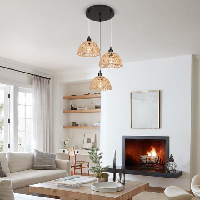 Detalle 1 de FORCOSO Rattan Pendelleuchte 3-flammig, 21 cm