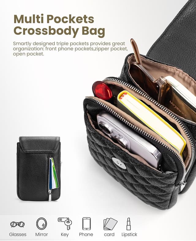 Detalle 2 de befen Genuine Leather Crossbody Bag for Women – Small RFID-Blocking Phone Bag with Adjustable Strap