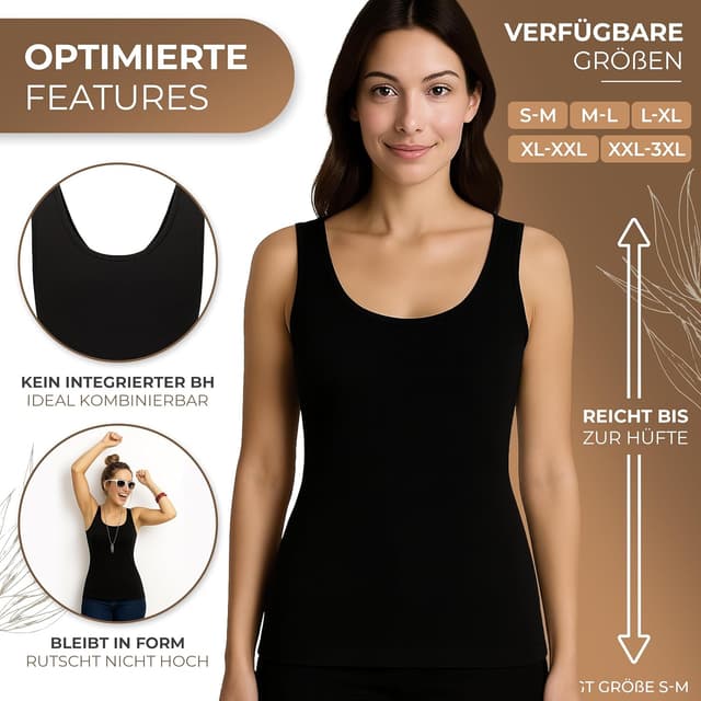 Detalle de UnsichtBra 3er-Pack Shape Longshirt für Damen – Basic Mikrofaser-Unterhemden ohne Bügel (Weiß/Schwarz/Beige)