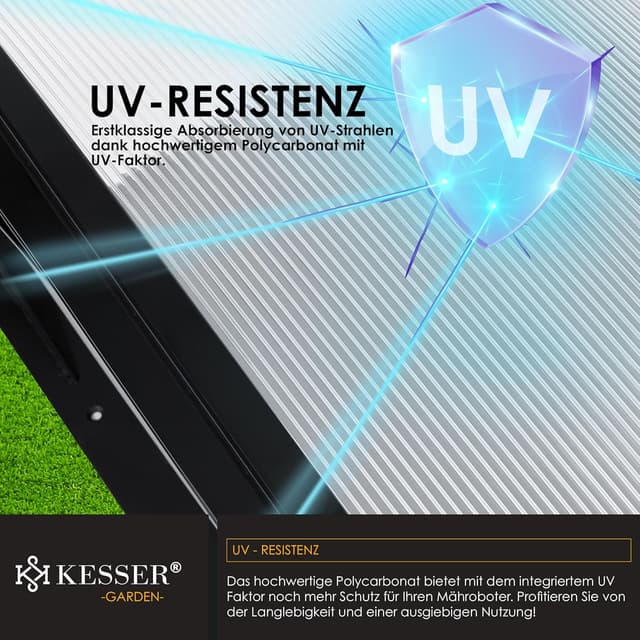 Detalle de KESSER® Mähroboter-Garage mit Dach aus Polycarbonat (82 x 103 x 47 cm) – inkl. Handschuhe & Brushset, schwarz