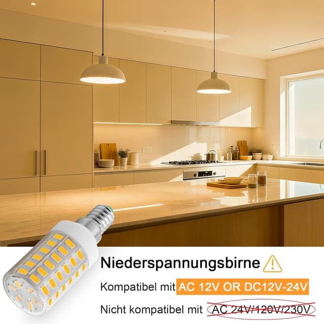 Detalle 2 de BROLSKUN E14 LED Glühbirne (12V/24V, 6W) warmweiß 2700K, 600 lm – 2er-Set
