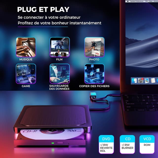 Detalle 1 de Lecteur DVD Externe USB 3.0 en métal brossé