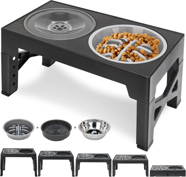 Detalle de Polegas 3-in-1 Raised Dog Bowl with Slow Feeder