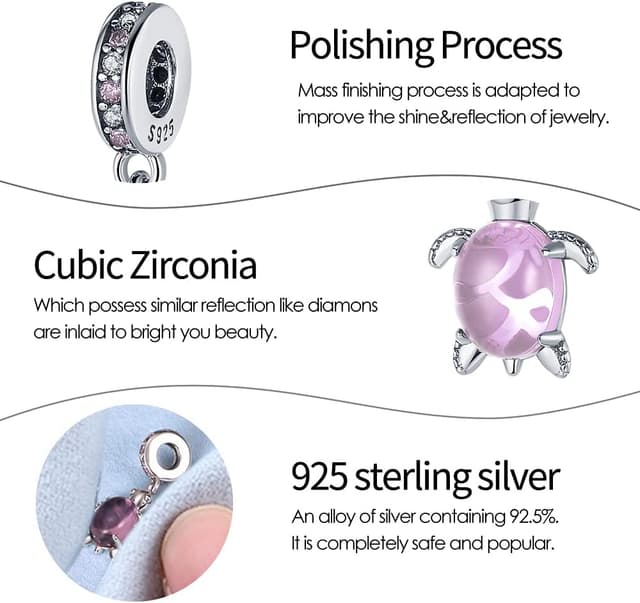 Detalle de KUNVONIC Charm Anhänger Damen aus 925 Sterling Silber (für Armband & Halskette, passend für europäische Charmes) Z2