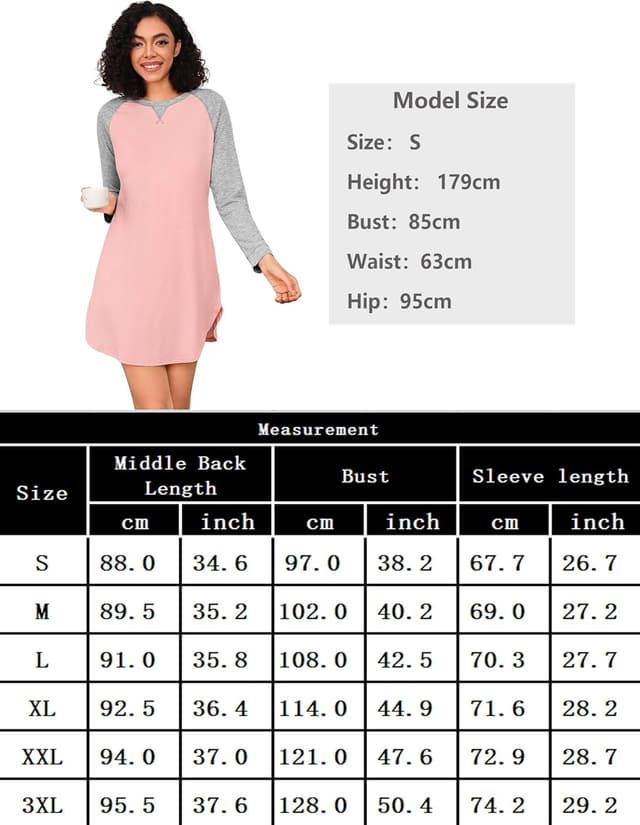 Detalle de Uniexcosm Chemise de nuit femme manches longues en coton doux (95% coton, 5% élasthanne)