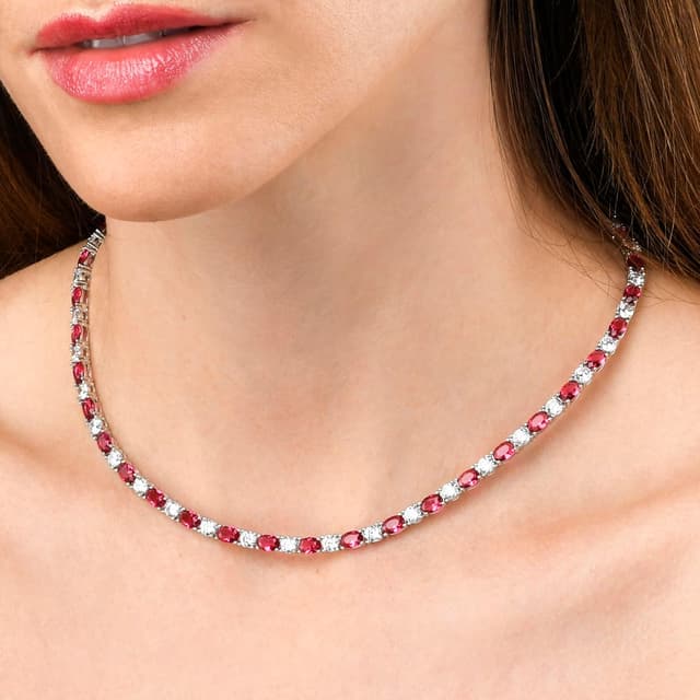 Detalle de Diamond Treats collier ras de cou femme tennis en argent sterling 925, pierres rouges et zircons