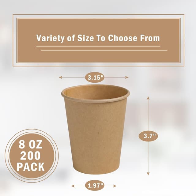 Detalle 2 de Lamosi 200-Pack 8 oz Brown Paper Cups 🫖
