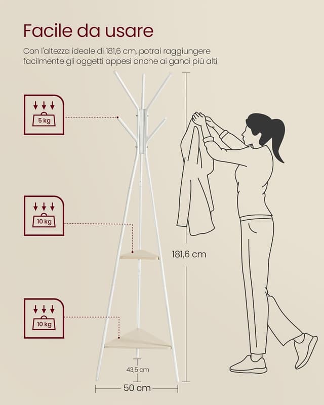 Thumbnail 5 de VASAGLE RCR016N01 appendiabiti da terra con 2 ripiani