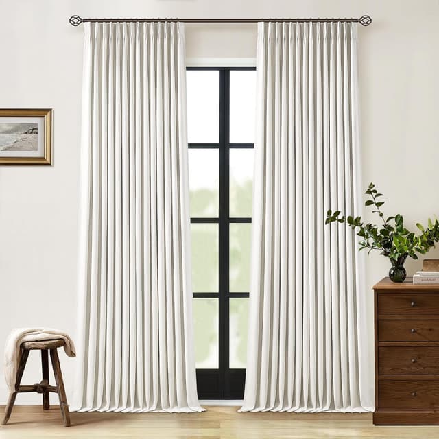 Imagen de 90 Inch Pinch Pleated Linen Blackout Curtains 100% Blackout en OfertitasTOP