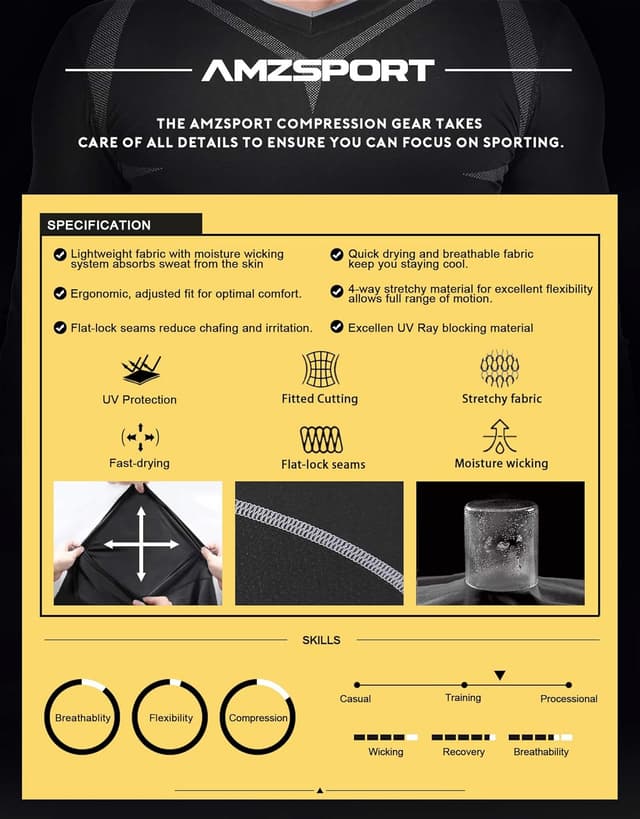 Thumbnail 4 de AMZSPORT Maglia Compressione Uomo a Maniche Corte Traspirante per Palestra e Running