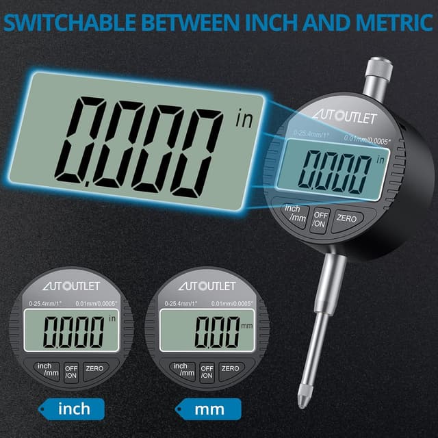 Detalle de Electronic Digital Dial Indicator Gage with 132lbs Magnetic Base, 0-1 Inch (25.4mm) | Switchable Metric/Imperial